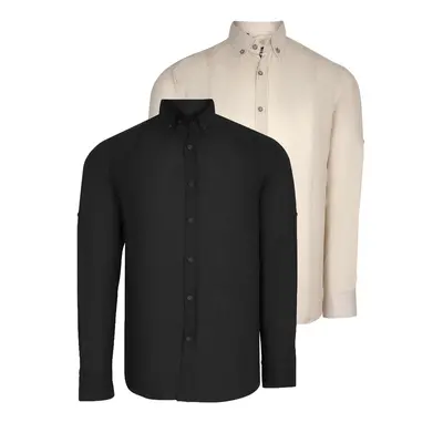 DOUBLE SET G721 DEWBERRY MEN'S SHIRT-BLACK-BEIGE