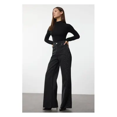 Trendyol Black Stoned High Waist Wide Leg Jeans