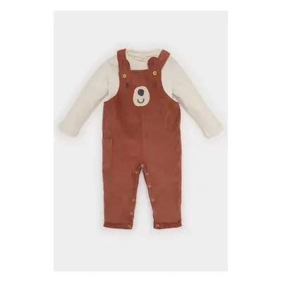 DEFACTO Baby Boy 2-Piece Set Crew Neck Long Sleeve T-Shirt Velvet Teddy Bear Printed Overalls Ju