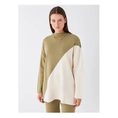 LC Waikiki Half Turtleneck Color Blocked Long Sleeve Oversize Women's Knitwear Tunic