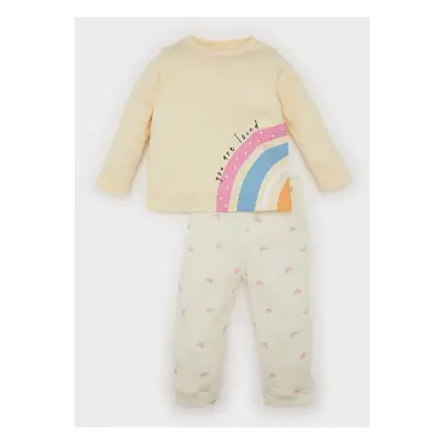 DEFACTO Baby Girl Pajama Set Rainbow Printed Long Sleeve Top Elastic Waist Bottom