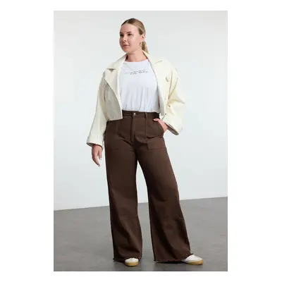 Trendyol Curve Brown High Waist Wide Leg Plus Size Jeans