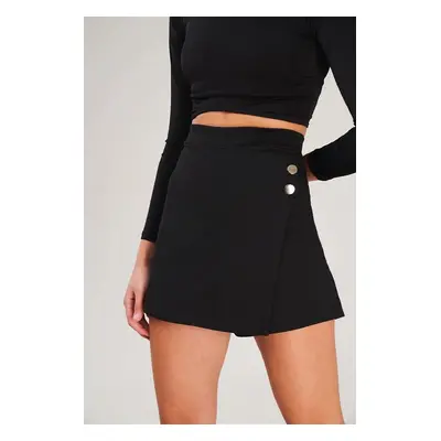 30914 Dewberry Button Detailed Women Shorts Skirt-BLACK