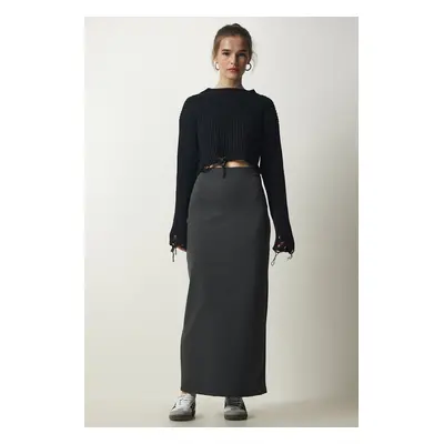 Happiness İstanbul Women's Anthracite Basic Long Skirt