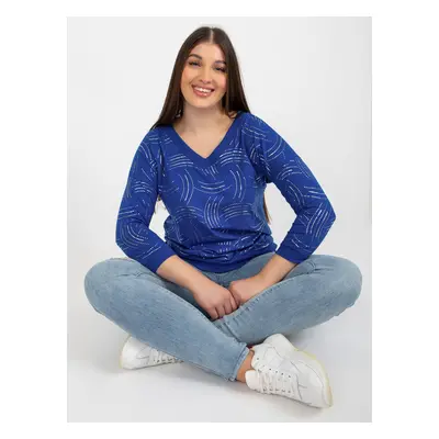 Dámská tmavě modrá halenka plus size s potiskem