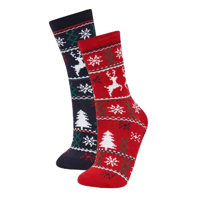 DEFACTO Women's New Year Themed 2-Pack Cotton Long Socks