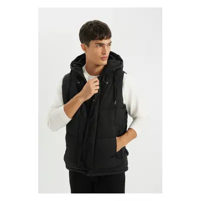 DEFACTO Puffer Vest Hooded Zippered Snap Pocket