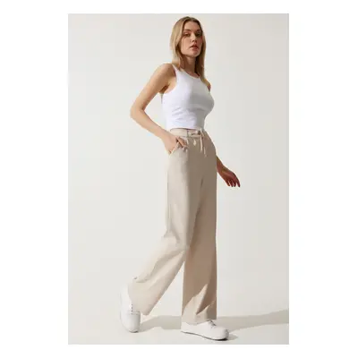 Happiness İstanbul Women's Cream Wide Leg Sweatpants