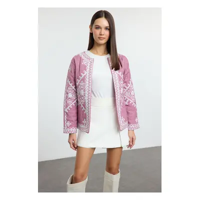 Trendyol Pink Regular Pattern Embroidered Detailed Lined Thin Jacket Coat