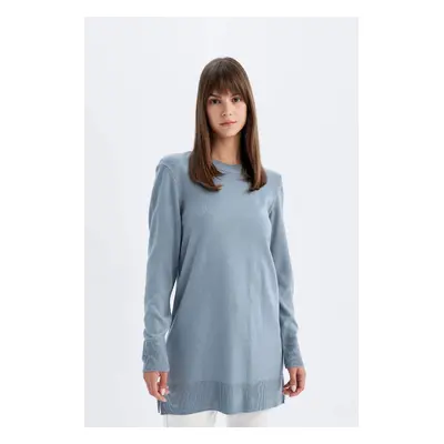 DEFACTO Regular Fit Crew Neck Slit Basic Plain Knitwear Sweater Tunic