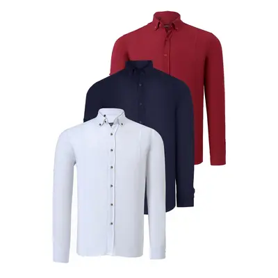 TRIPLE SET G721 DEWBERRY MEN'S SHIRT-NAVY-WHITE-BURGUNDY