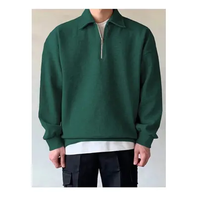 43297 Dewberry Oversize Half Zipper Mens Sweatshirt-NEFTİ