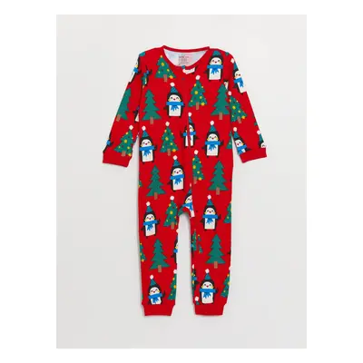 LC Waikiki Crew Neck Long Sleeve Christmas Themed Baby Boy Jumpsuit