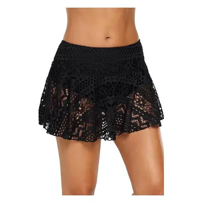 85394 Dewberry Lace Skirt Bikini Bottom-BLACK