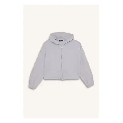 DEFACTO Cool Loose Fit Basic Plain Hooded Zipper Sweatshirt