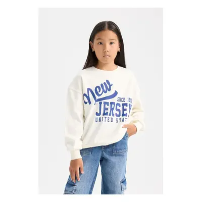 DEFACTO Girl Relax Fit Crew Neck University Printed Sweatshirt