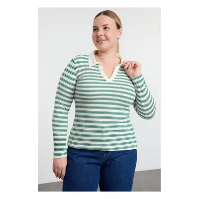 Trendyol Curve Green Camisole 100% Cotton Knitted Plus Size Blouse