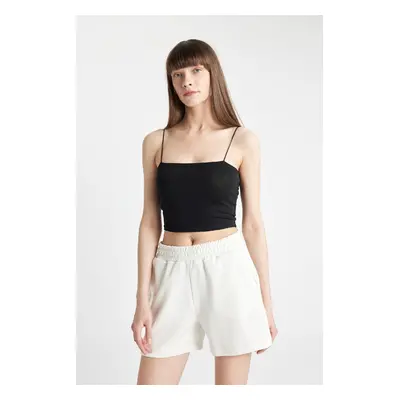 DEFACTO Fall In Love Thin Strap Crop Cotton Black Undershirt Y2249az24au