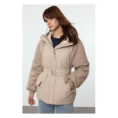 Trendyol Mink Oversize Belted Hooded Parka Coat