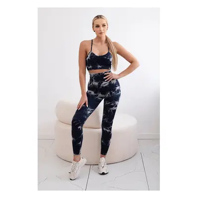 Dámské fitness set top + push up legíny - tmavě modrá