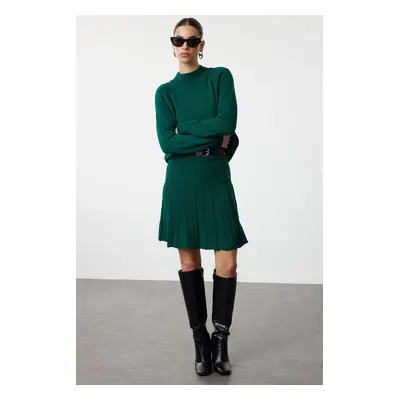 Trendyol Emerald Green Pleated Skirted Knitwear Top-Bottom Set