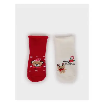 DEFACTO Baby Girl Christmas Themed Seamless 2-Pack Cotton Long Socks