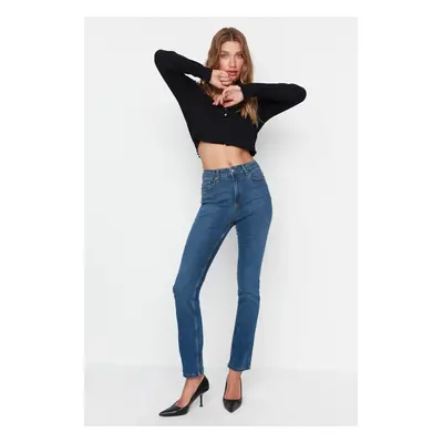 Trendyol Blue Shaping Effect Bootcut Jeans s vysokým pasem