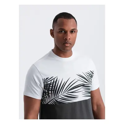 Ombre Men's two-tone t-shirt with palm leaf print - dark grey