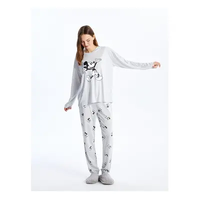 LC Waikiki Crew Neck Mickey Mouse Printed Long Sleeve Women's Pajamas Set