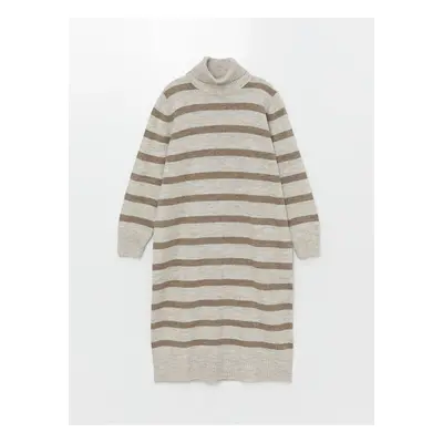 LC Waikiki Turtleneck Striped Long Sleeve Oversize Women's Knitwear Dress