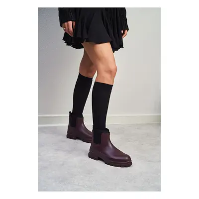 NİŞANTAŞI SHOES Lera Claret Red Matte Waterproof Warm Lined Flat Sole Women's Zara Boots