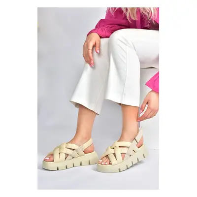 Fox Shoes Women's Beige Fabric Thick-soled Sandals