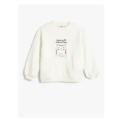 Koton Sweatshirt Rose Gold Cat Printed Round Neck Kangaroo Pocket Cotton