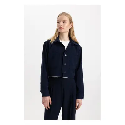 DEFACTO Crop Shirt Collar Basic Plain Blazer Jacket