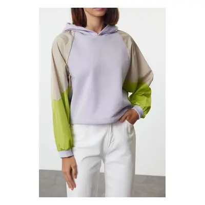 Trendyol Multicolored Color Blocked Oversize/Wide Collar Thick Inside Fleece Knitted Sweatshirt