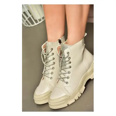 Fox Shoes Beige Stone Detailed Women's Boots