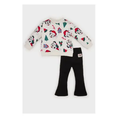 DEFACTO Baby Girl 2-Piece Set Disney Mickey & Minnie Crew Neck Sweatshirt Bell Bottom