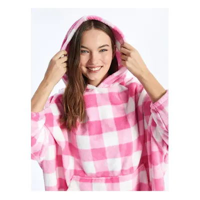 LC Waikiki Lcw Hooded Plaid Long Sleeve Women's Plush Pajama Top