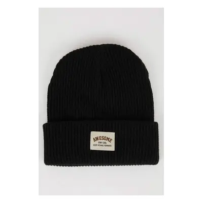 DEFACTO Boy's Woven Labeled Ribbed Knitted Beanie