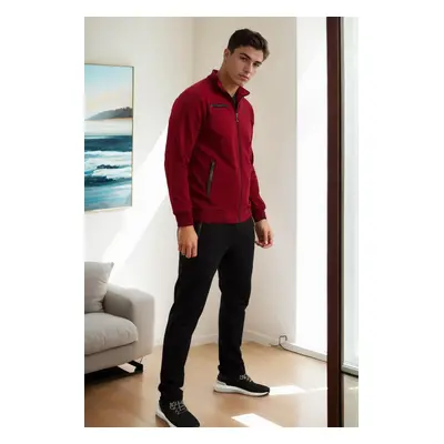 51357 Dewberry Plus Size Mens Tracksuit Set-BORDEAUX