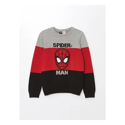 LC Waikiki Crew Neck Spiderman Patterned Long Sleeve Boy's Knitwear Sweater