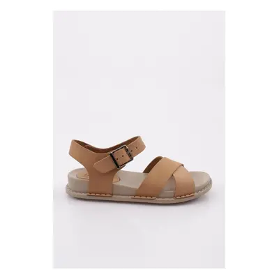 DGN P31 Women's Cross Strap Sandals Genuine Leather Beige Nubuck