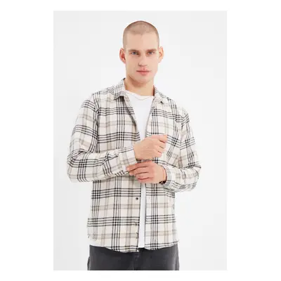 Trendyol Beige Men's Regular Fit Winter Lumberjack Checkered Shirt