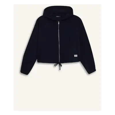 DEFACTO Cool Loose Fit Basic Plain Hooded Zipper Sweatshirt