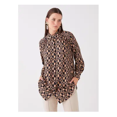 LC Waikiki Women's Shirt Collar Printed Long Sleeve Tunic