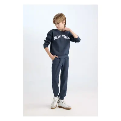 DEFACTO Boy 2-Piece Set Crew Neck Printed Sweatshirt Elastic Waist Tracksuit Bottoms