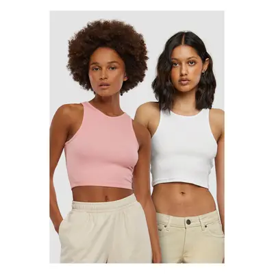 Dámský Cropped Rib Top - Pack růžová+bílá