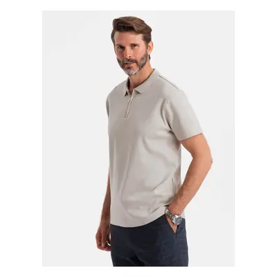 Ombre Men's melange polo shirt with striped collar - black