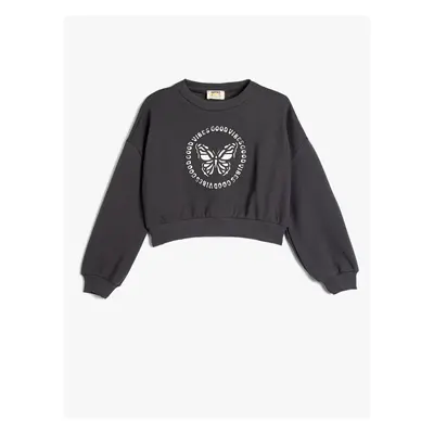 Koton Oversize Sweatshirt Butterfly Printed Long Sleeve Crew Neck Cotton