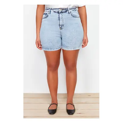 Trendyol Curve Light Blue High Waist Straight Fit Denim Shorts